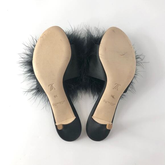 NEW Louis Vuitton Marabou Crystal LV Marilyn Kitten Heel Mule Slip On Sandals 36 - Picture 5 of 7